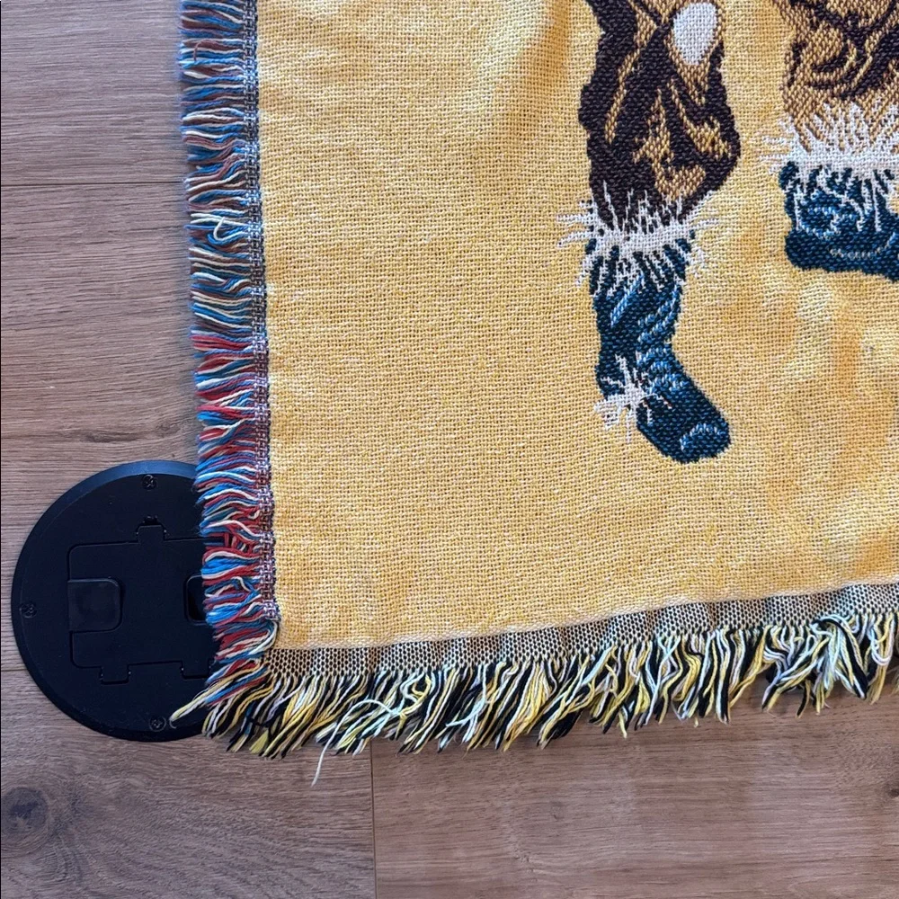Vintage 1993 Turner Wizard of Oz Woven Tapestry Throw Blanket Yellow Brick Road